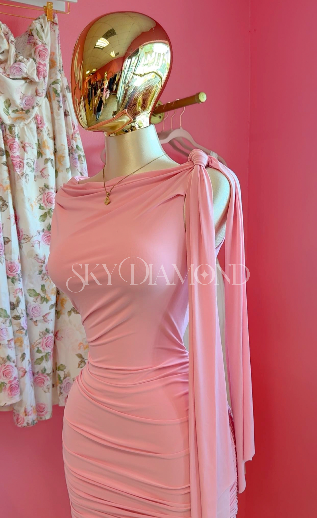 Pretty pink one side dress