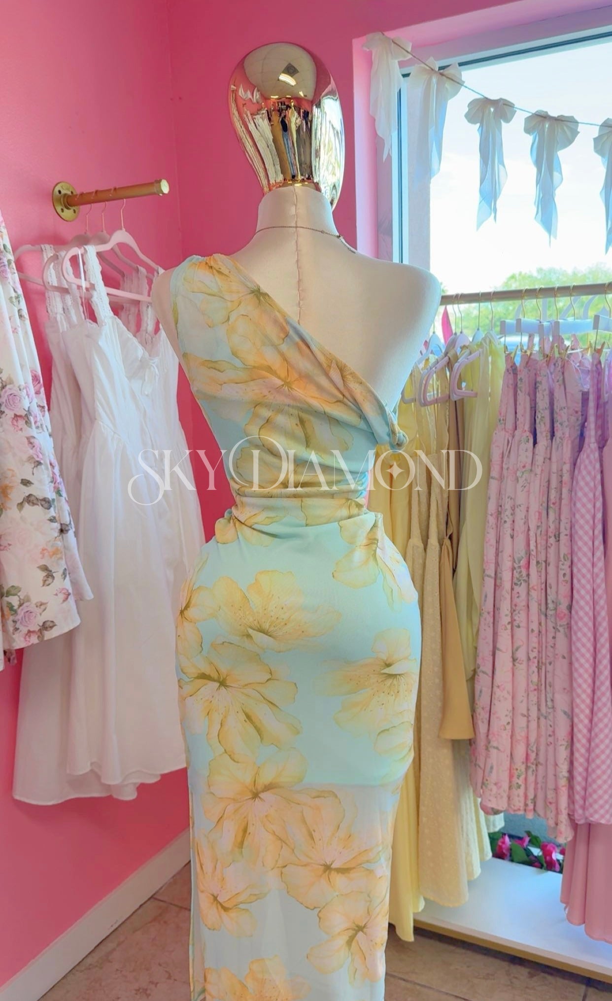 Pink floral mesh dress