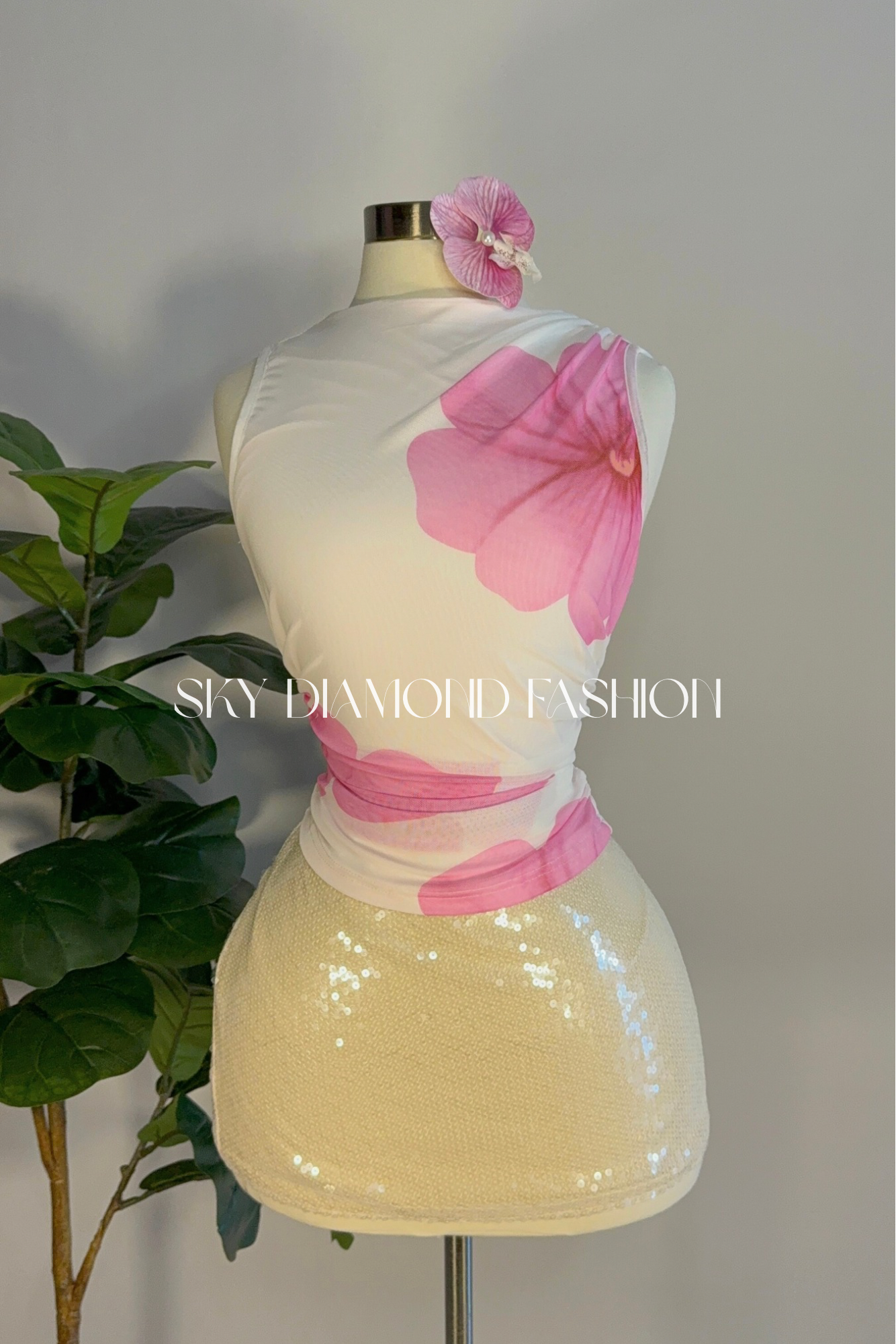 Pink flower mesh top