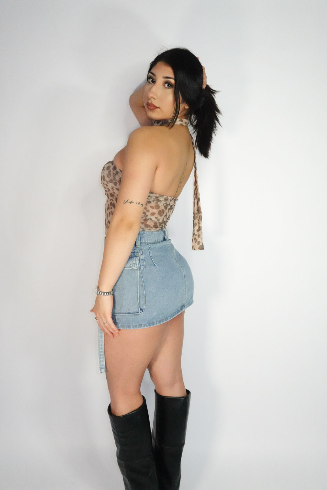 Cargo denim skirt