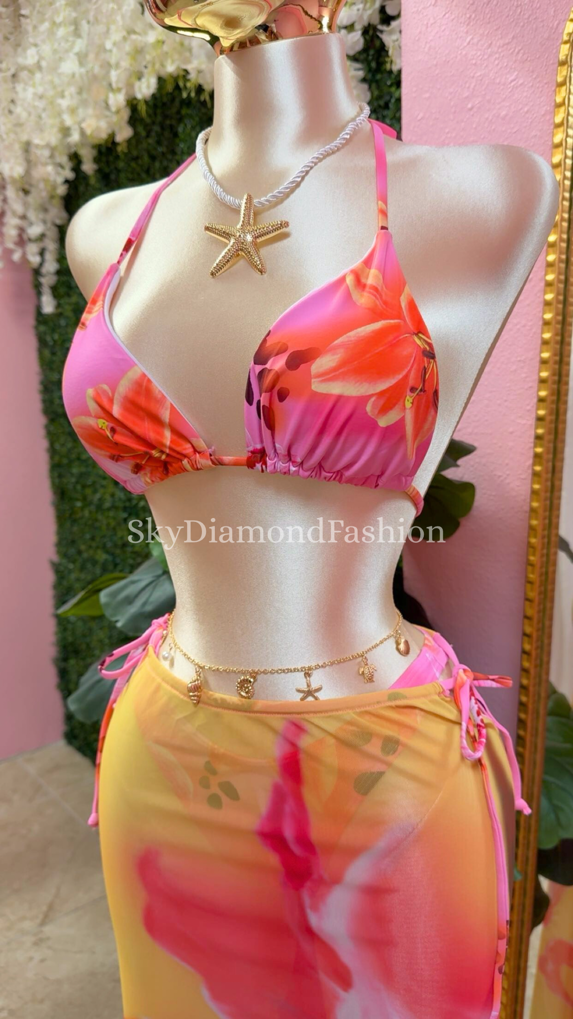 3pc Hawaiian yellow bikini