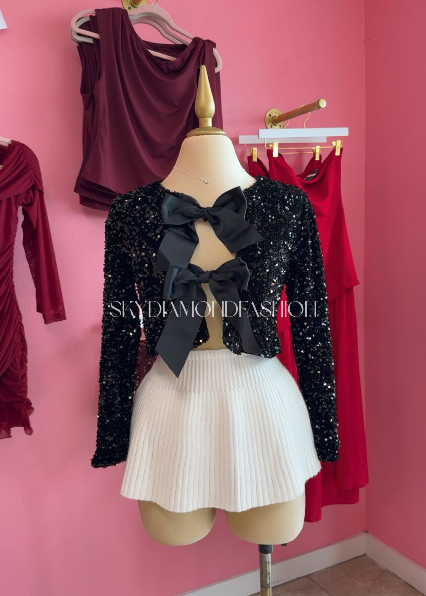 Sequin bow long sleeve