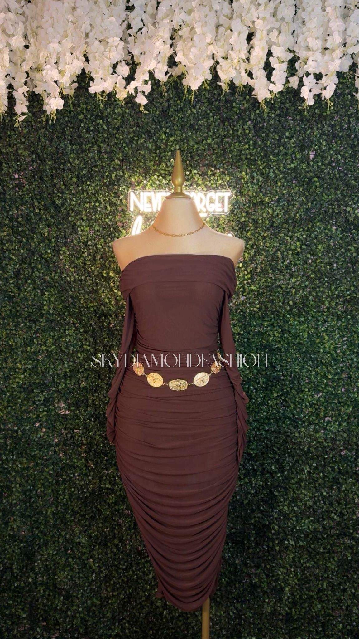 Brown mesh long dress (plus size )