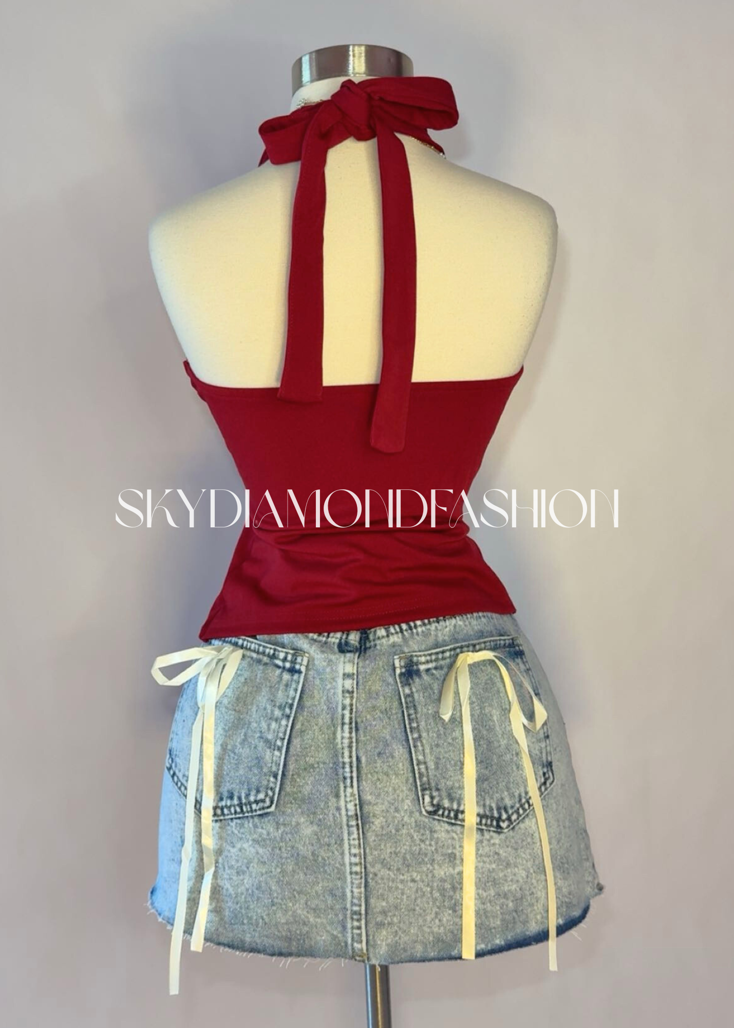 Red bow halter top