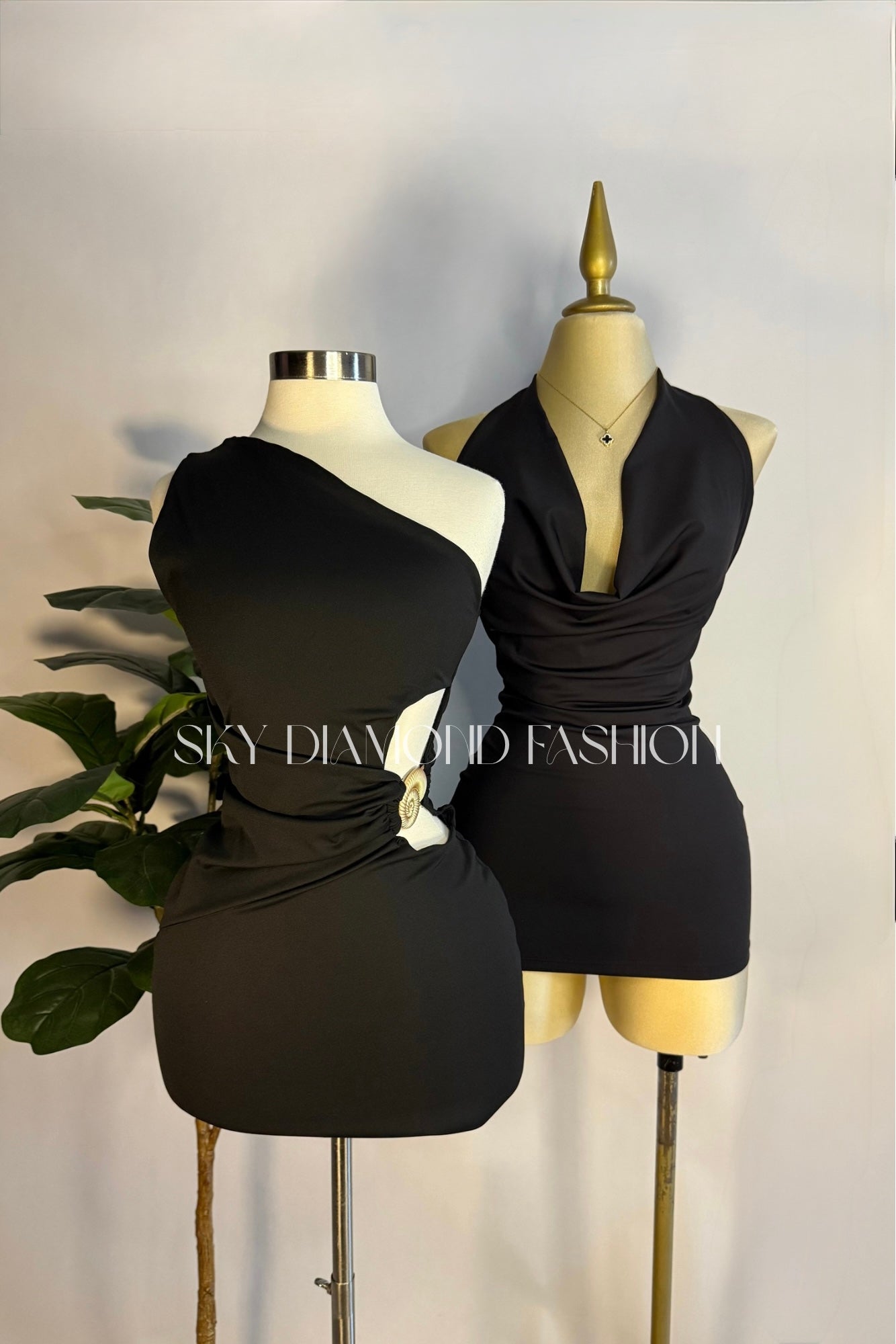 Black short neck dress