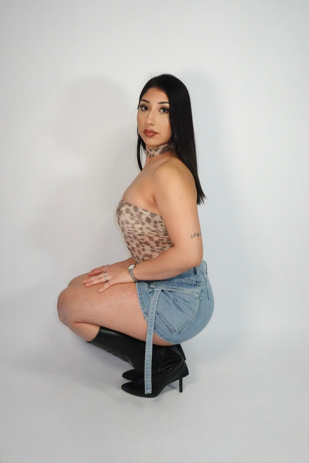 Cargo denim skirt