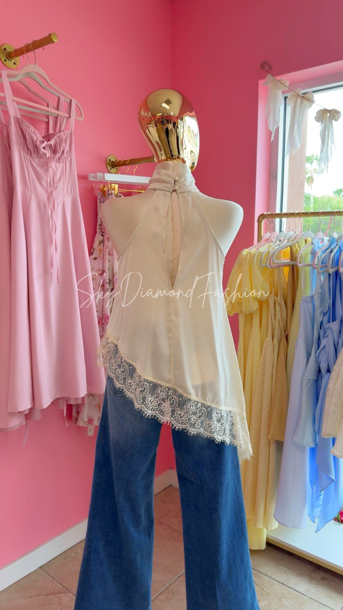 Apricot satin laced asymmetrical top