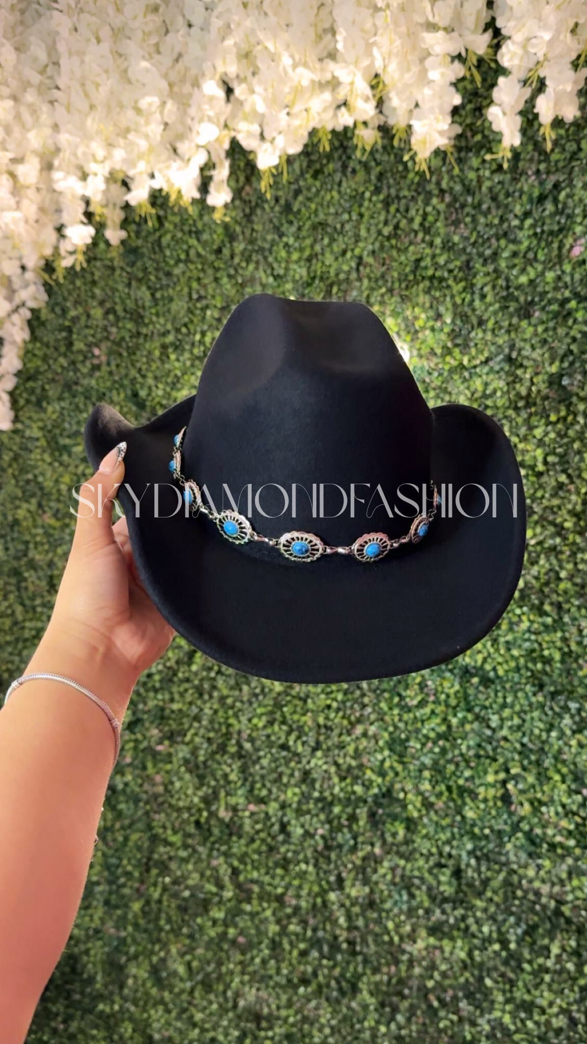 Black turquoise cowgirl hat