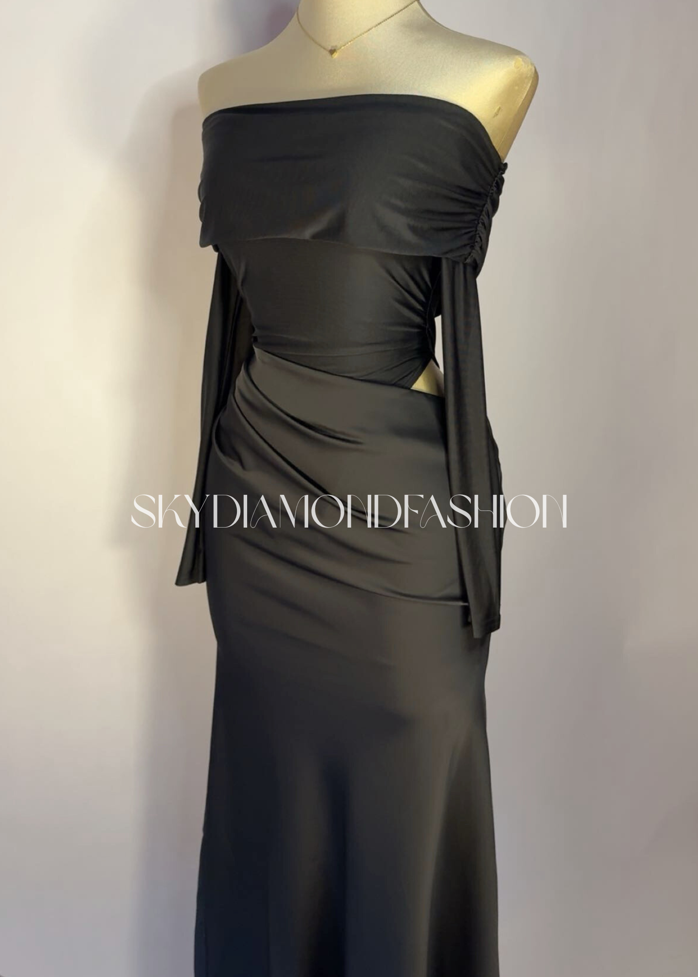 Black long satin dress
