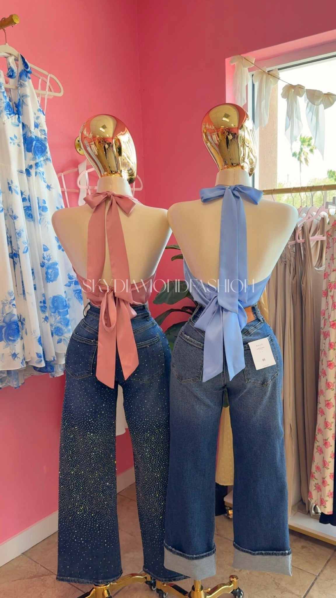 Baby blue halter satin top