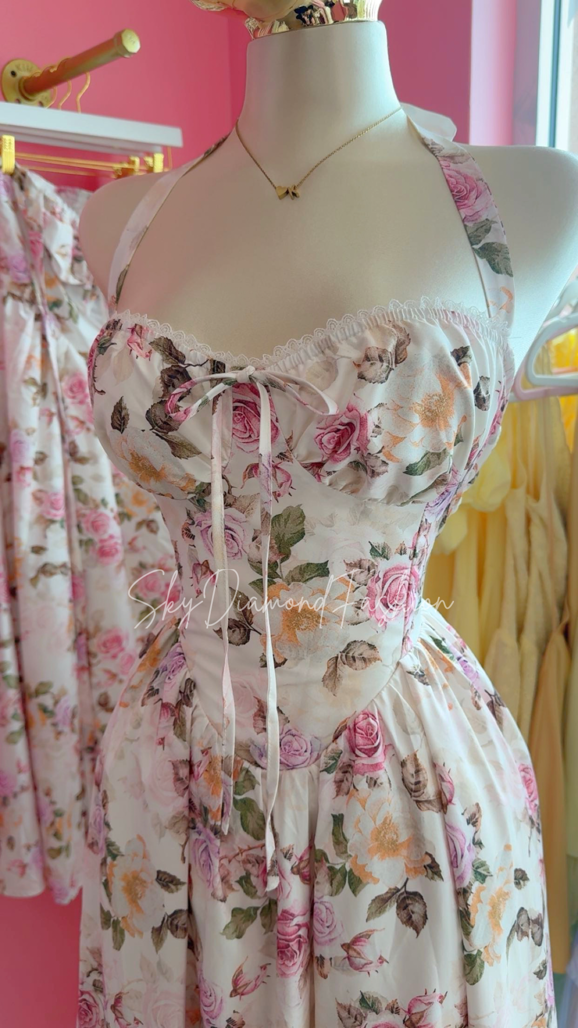 Vintage floral halter long dress