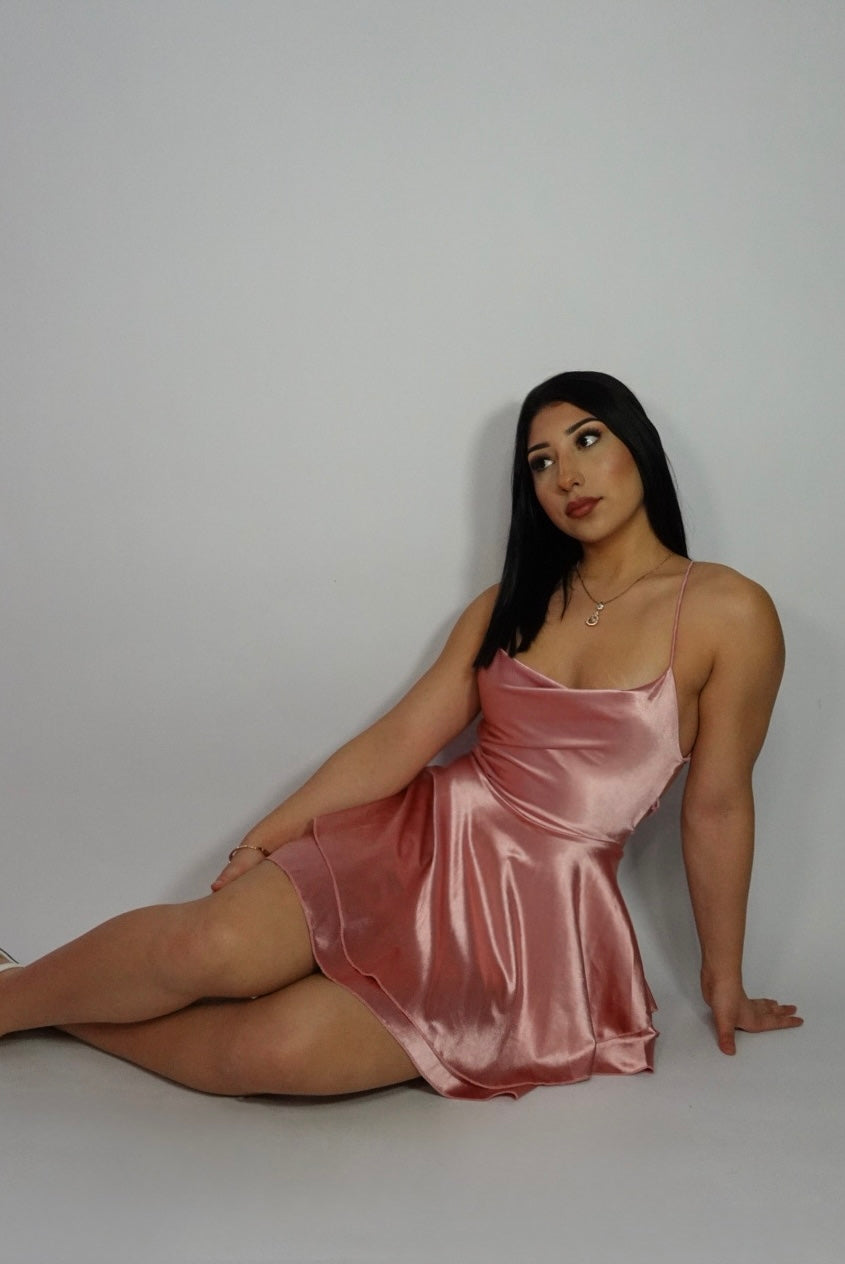 Rose gold statin dress