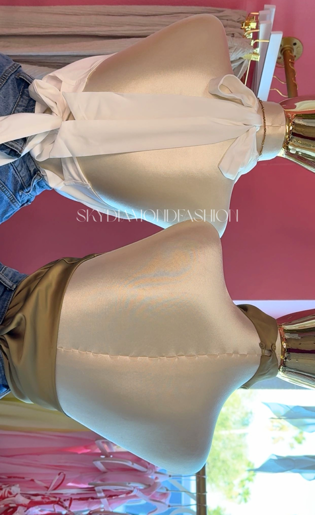 White halter satin blouse