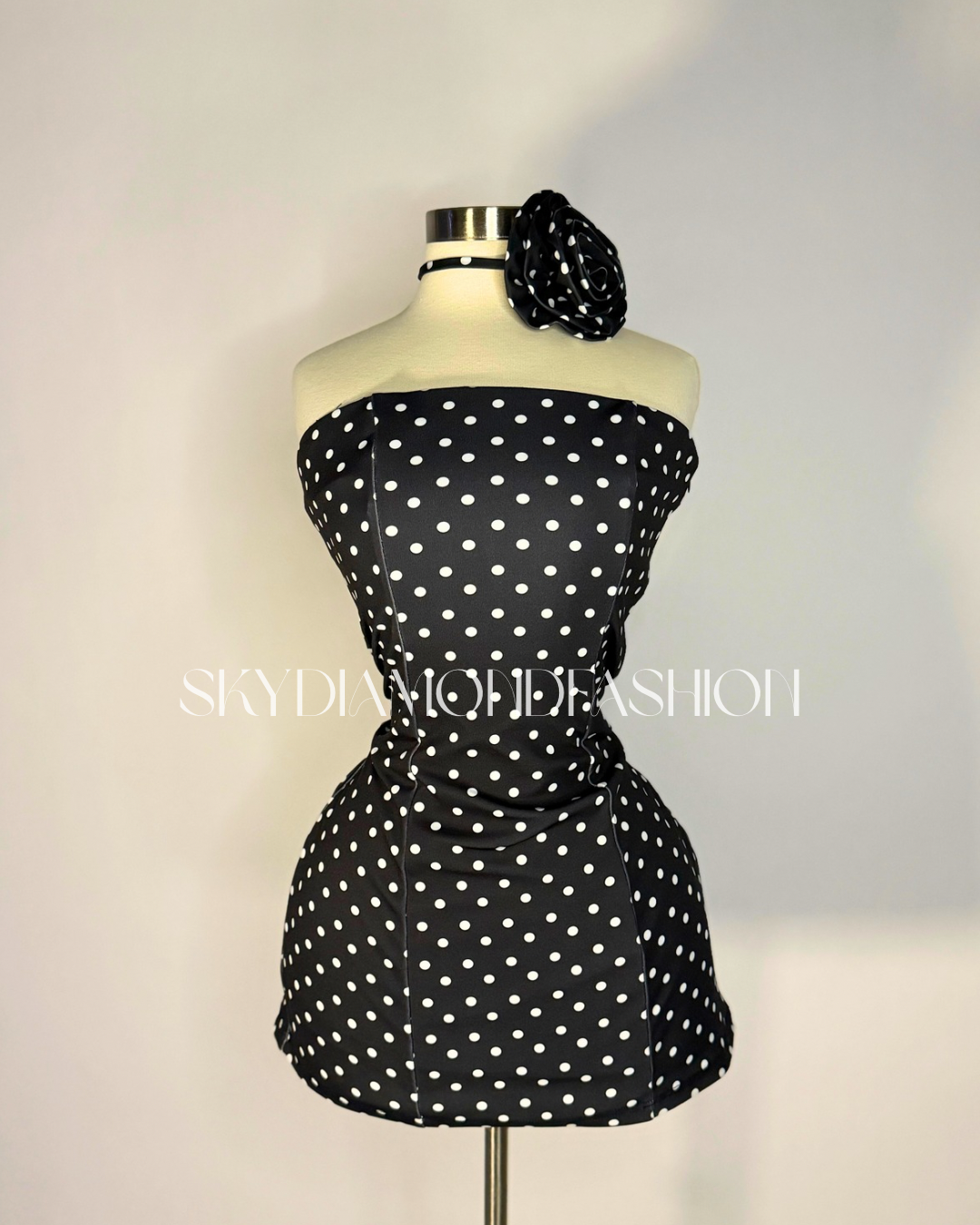 Polka dot black tube dress