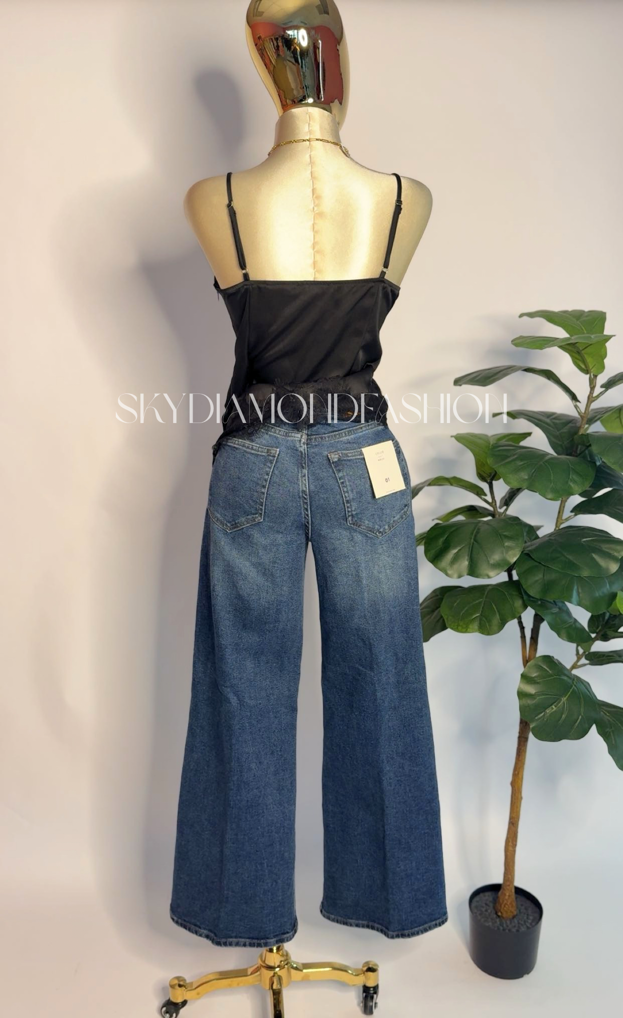 Dark denim high rise jean