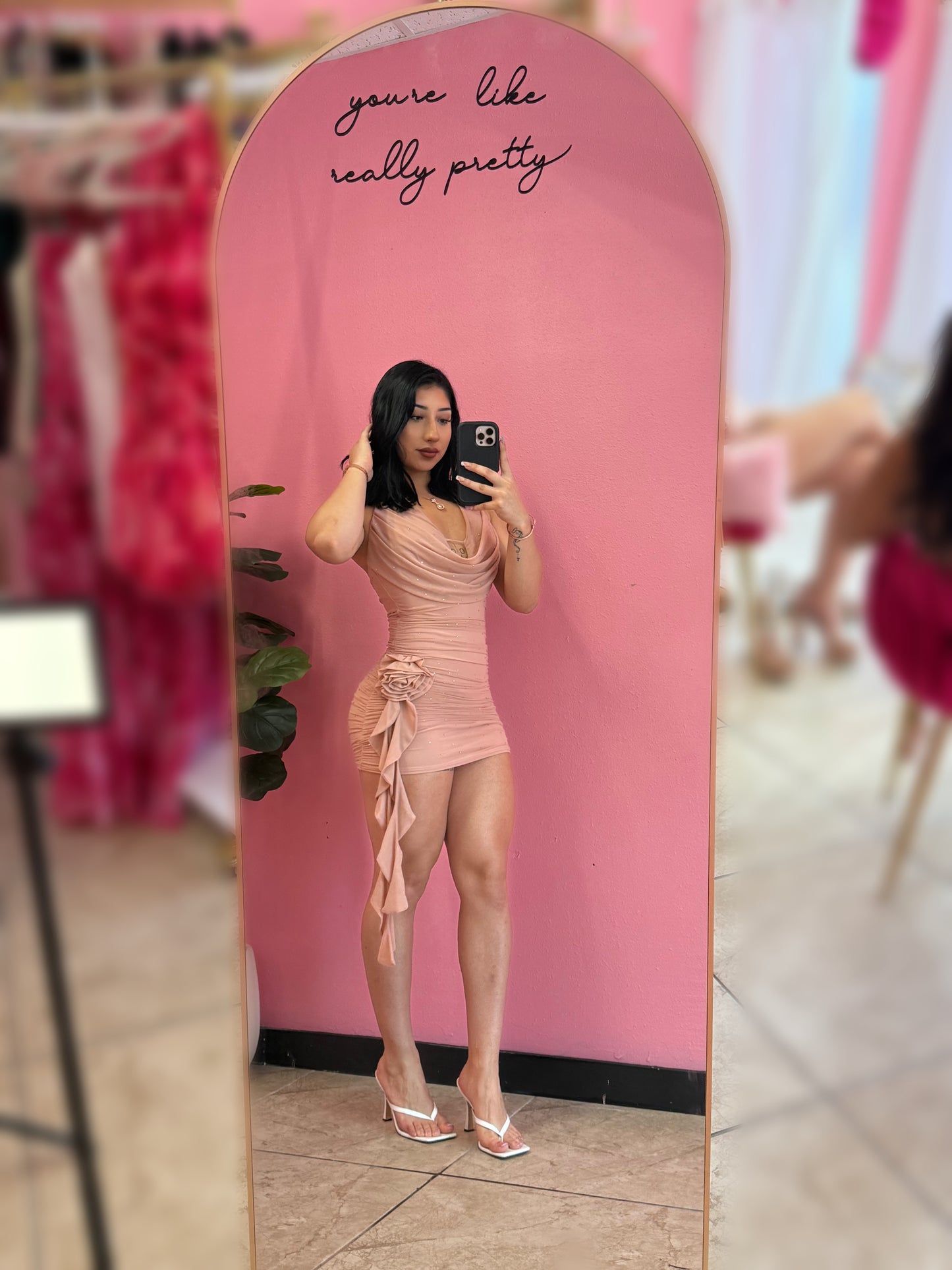 Nude pink rose dress