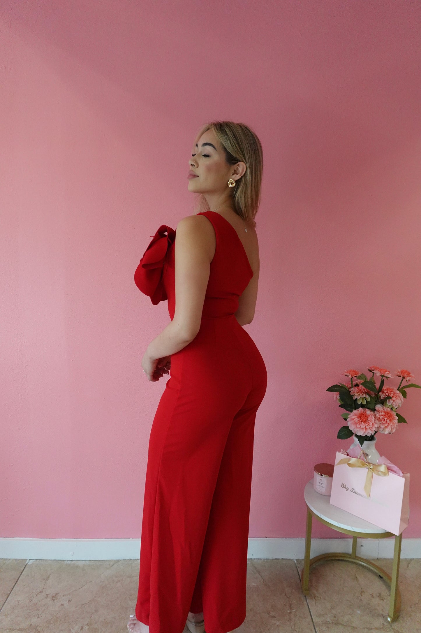 Red flower jumpsuit