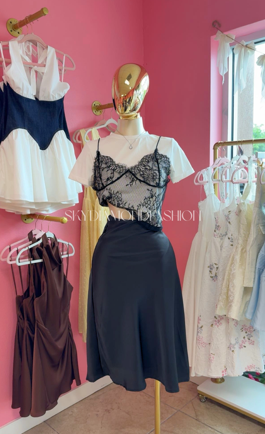 Black satin skirt