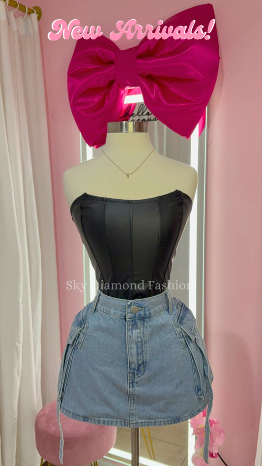 Black leather corset