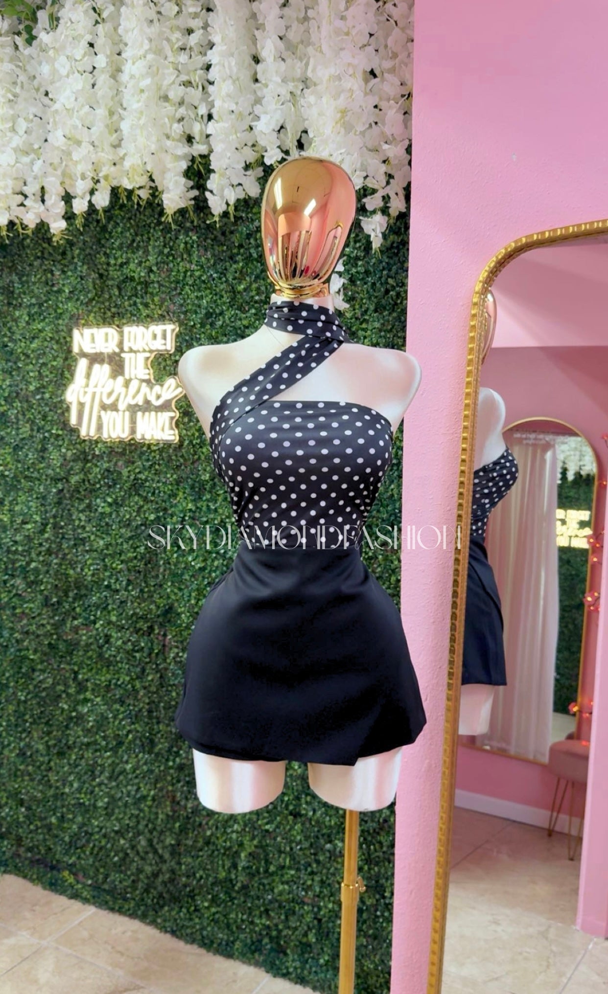 Black polka dot tube top