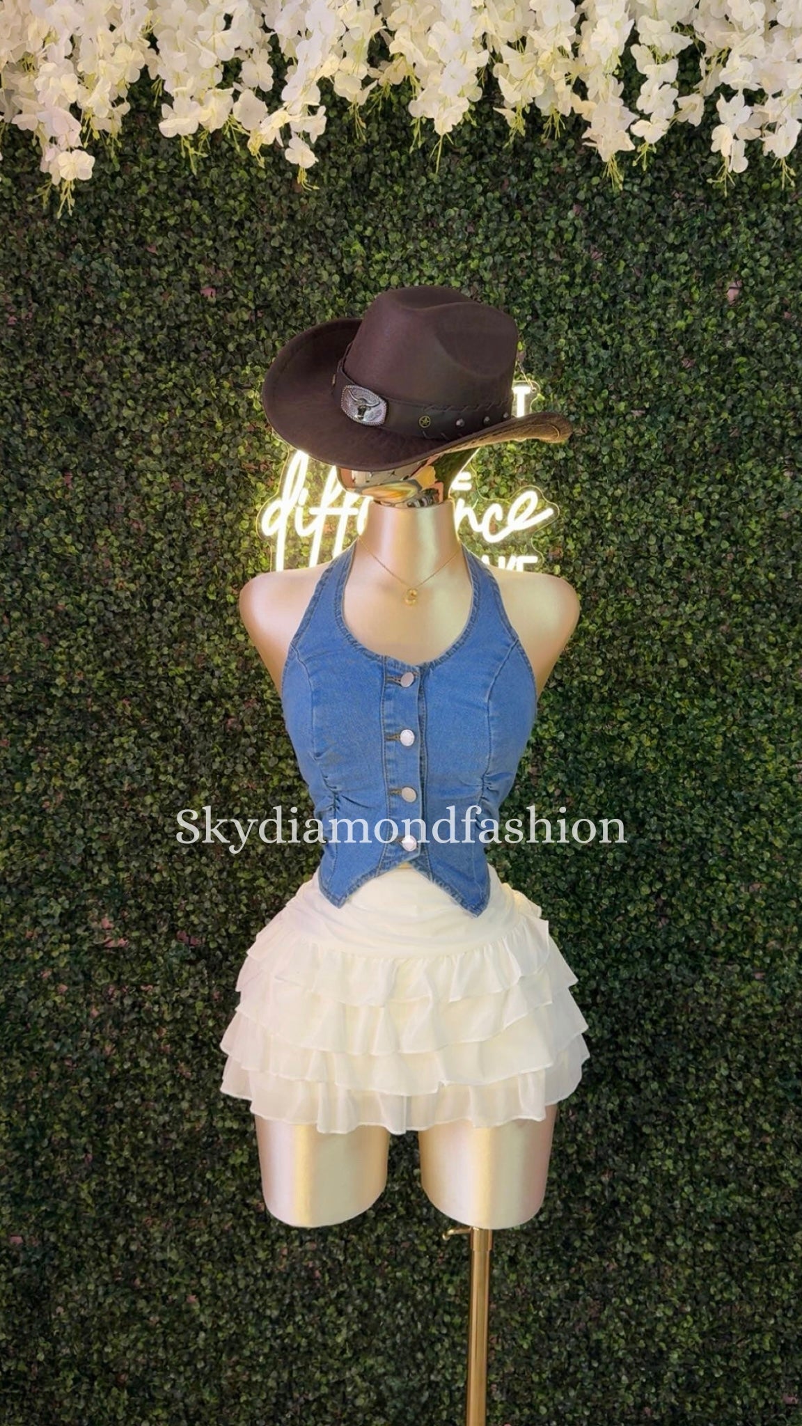Light & dark denim halter top