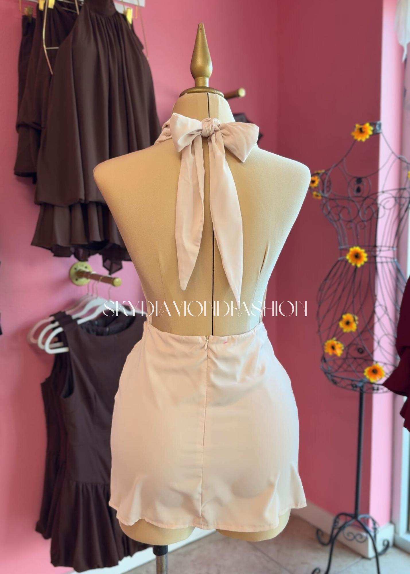 Apricot halter dress