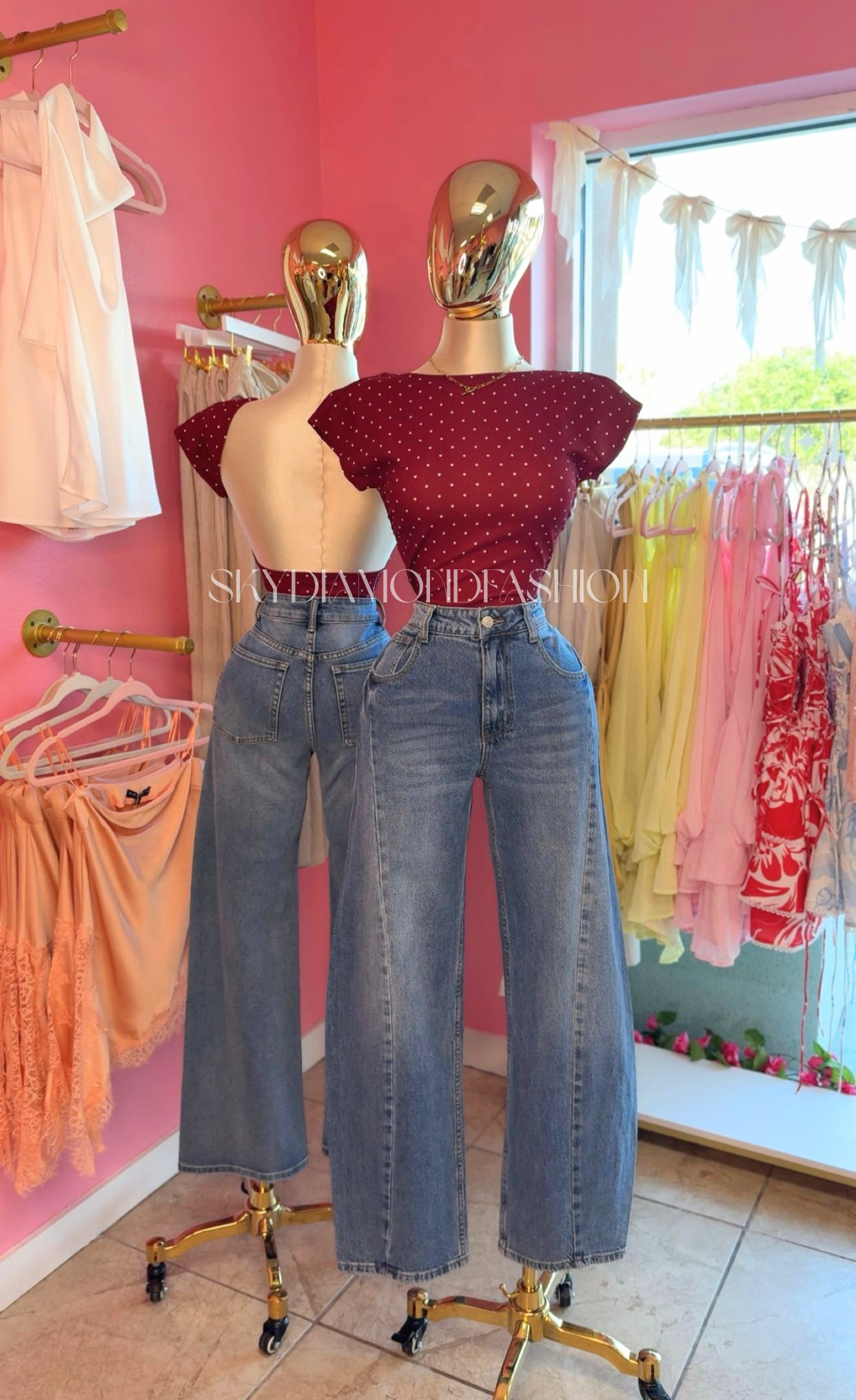 Burgundy polka dot top