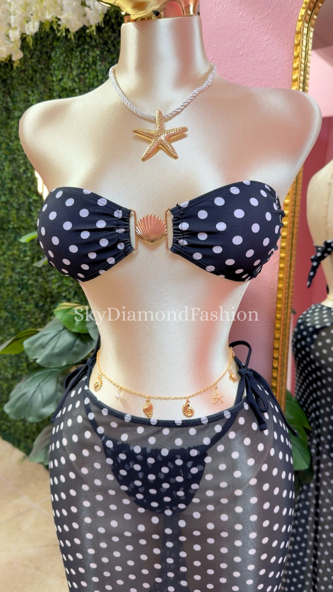 3pc black polka dot bikini