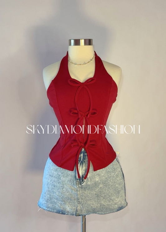 Red bow halter top