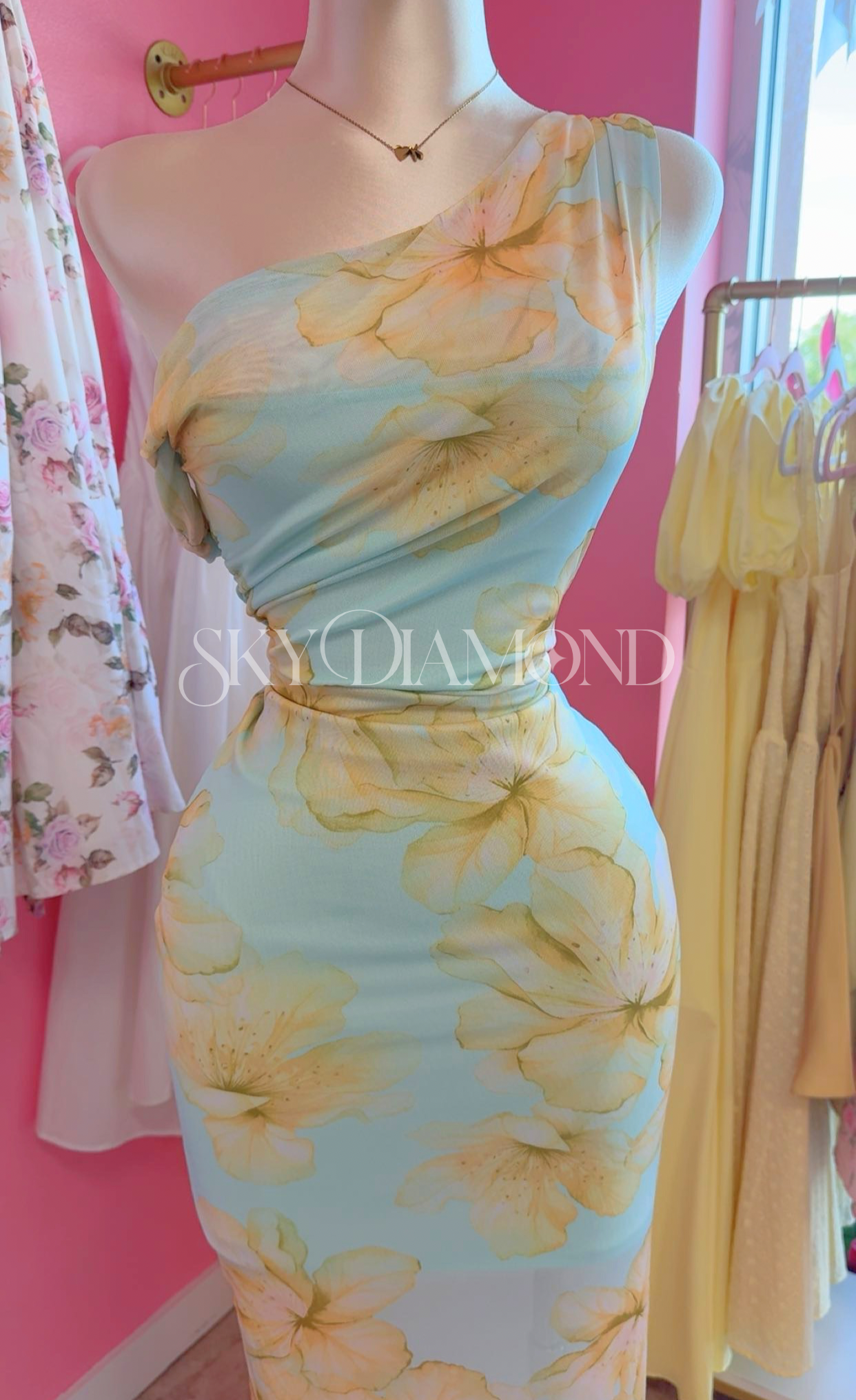 Yellow floral mesh dress