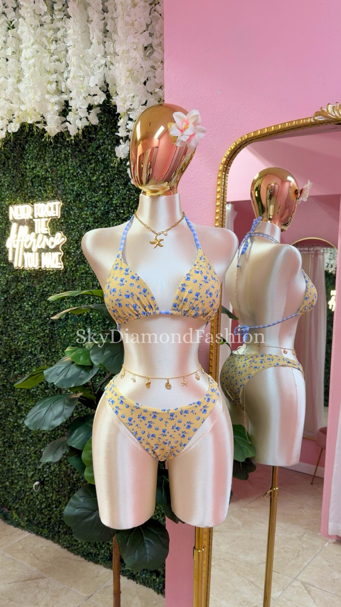2pc yellow blue floral bikini