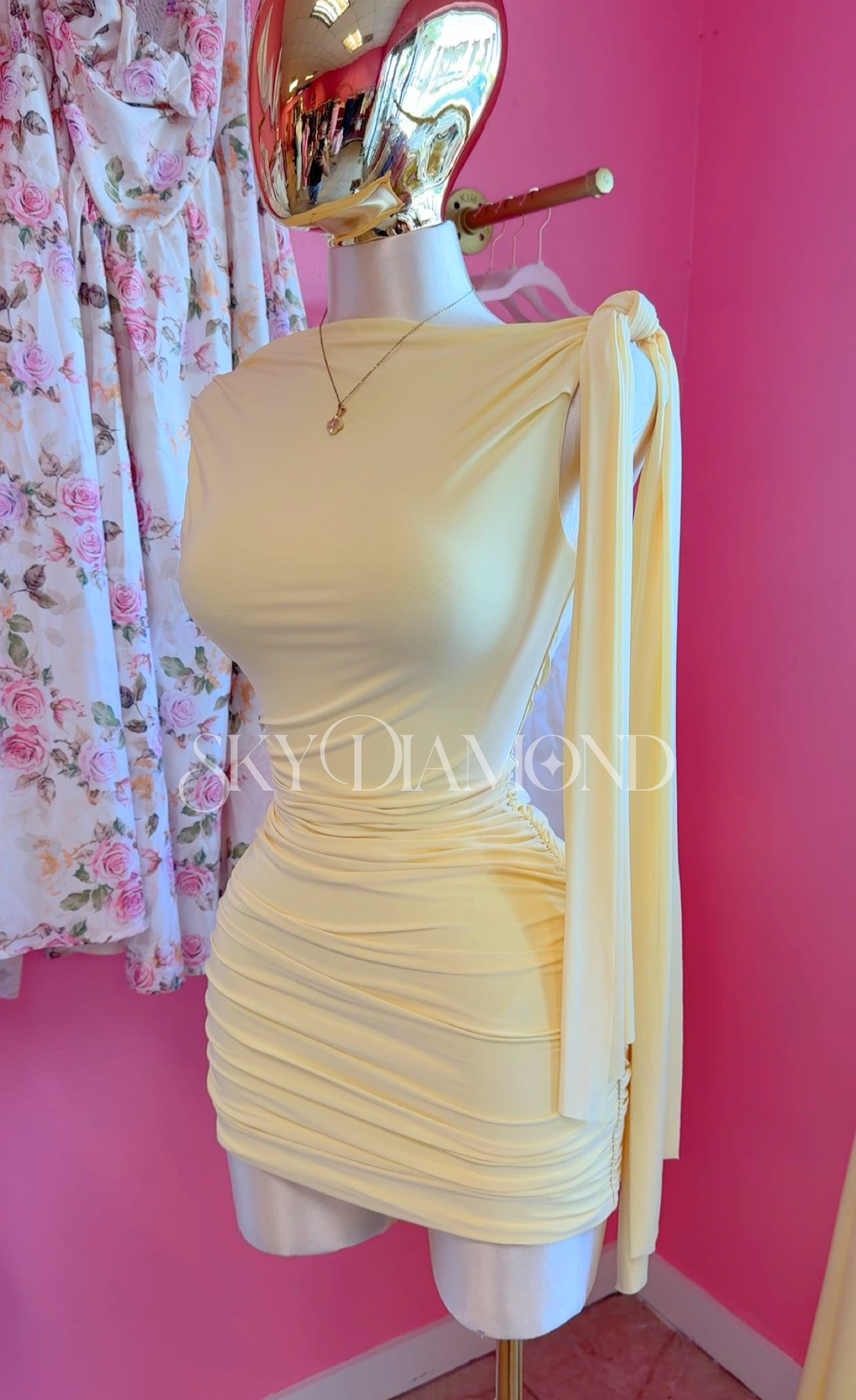 Buttery yellow one side dress