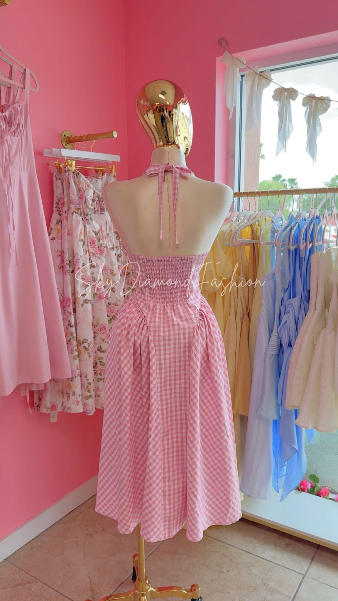 Sweet pink halter long dress