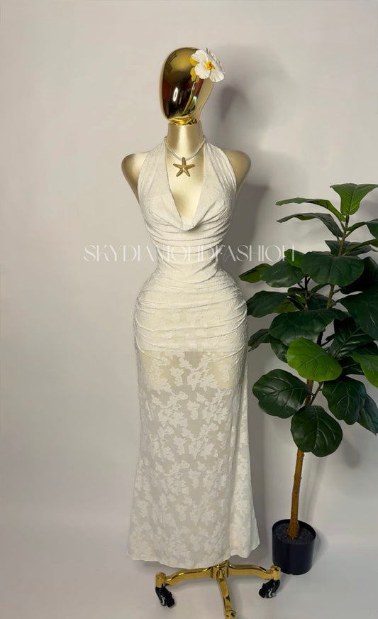 Halter white jacquard set