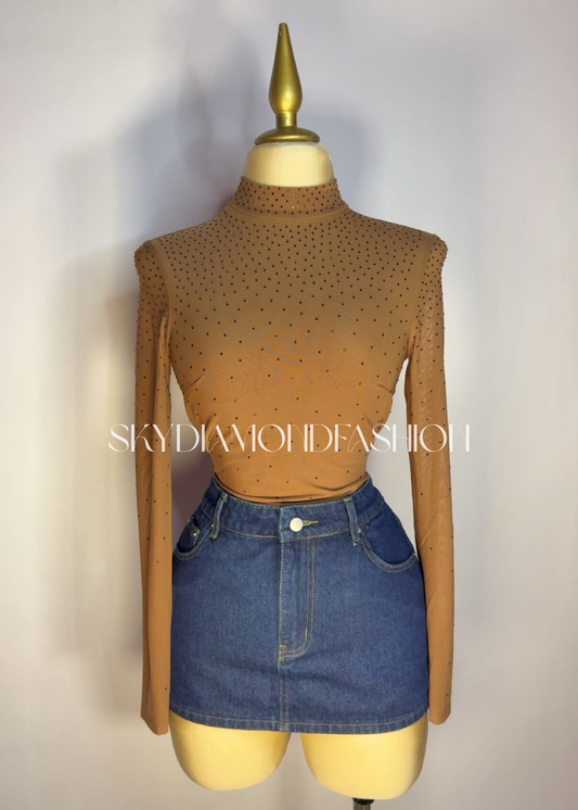 Mocha rhinestone bodysuit