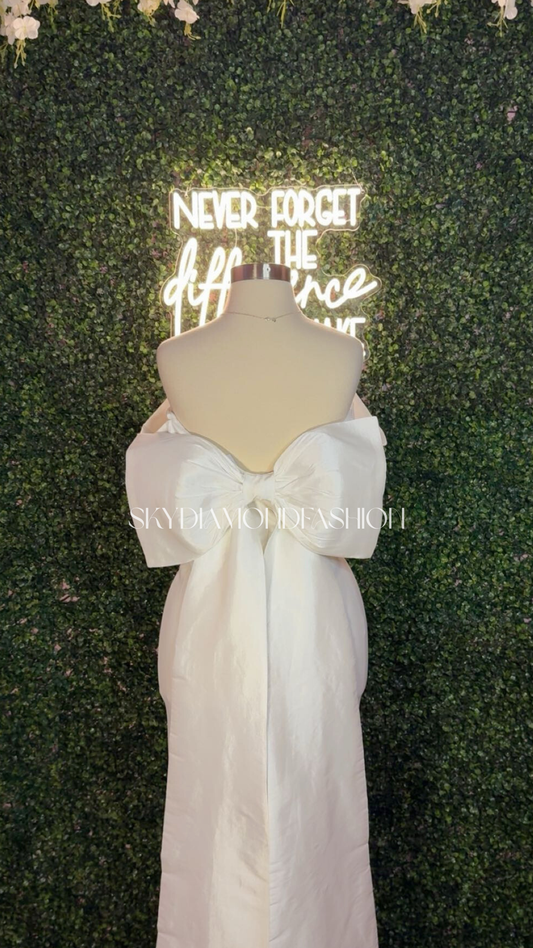 White long linen bow dress