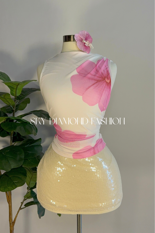 Pink flower mesh top