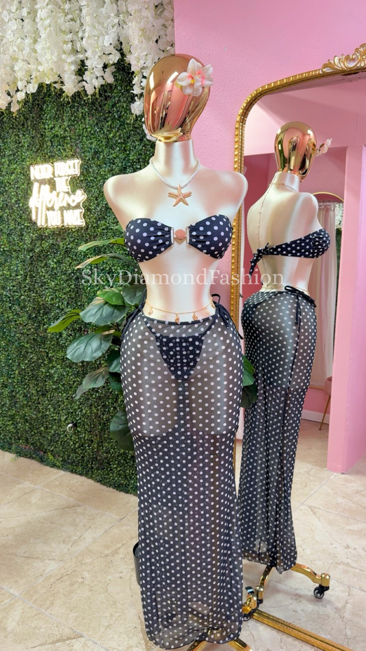 3pc black polka dot bikini