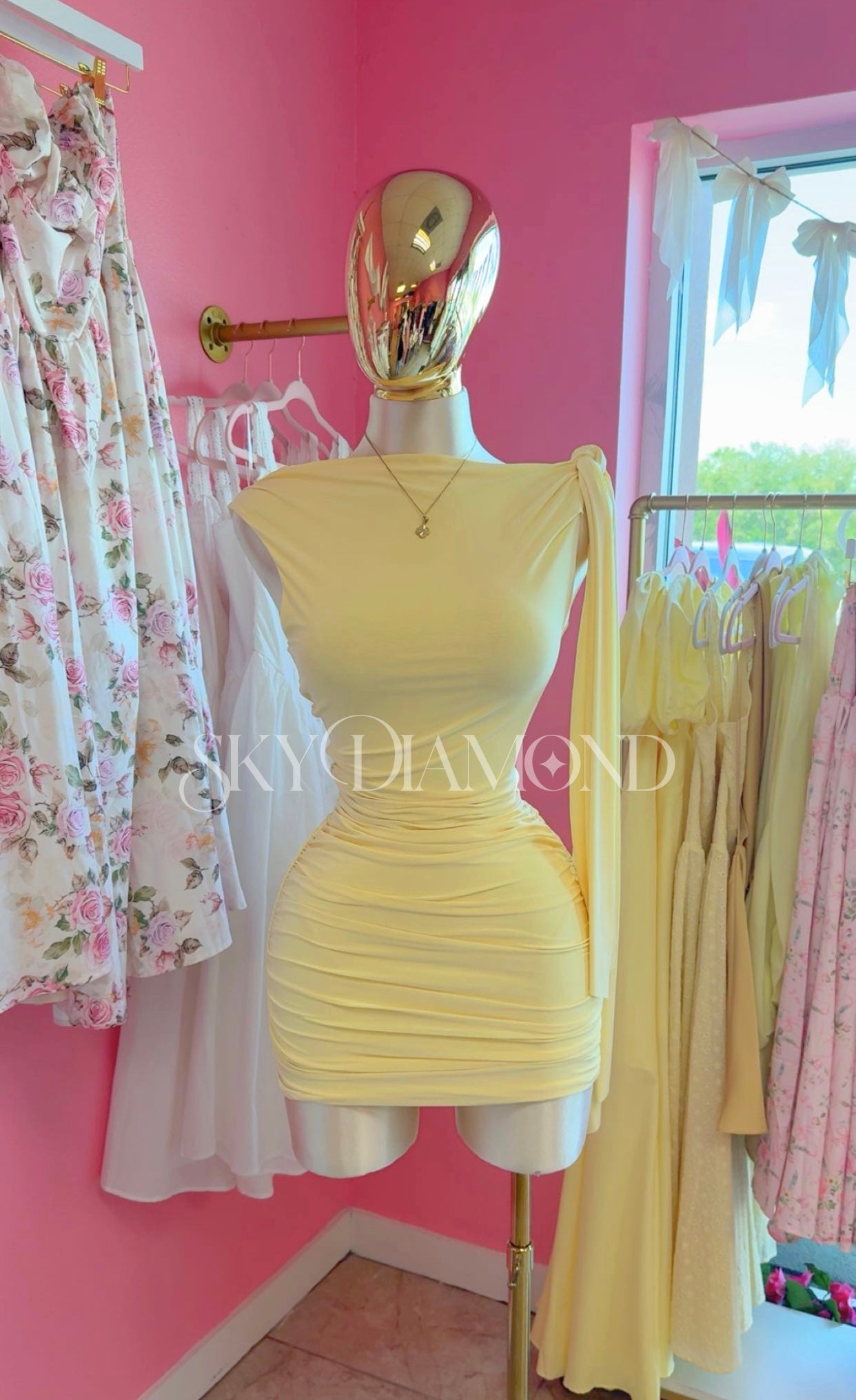 Buttery yellow one side dress