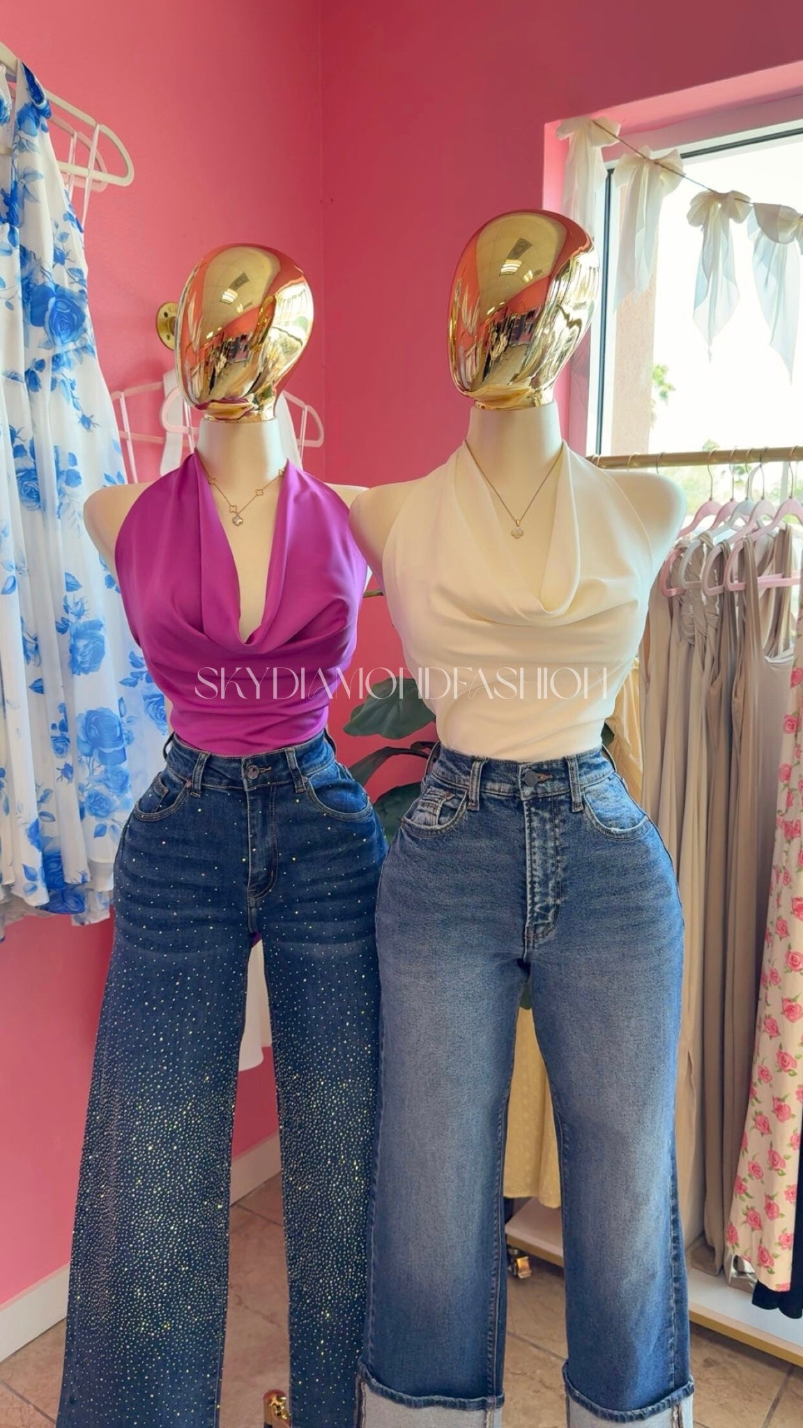 White halter satin top