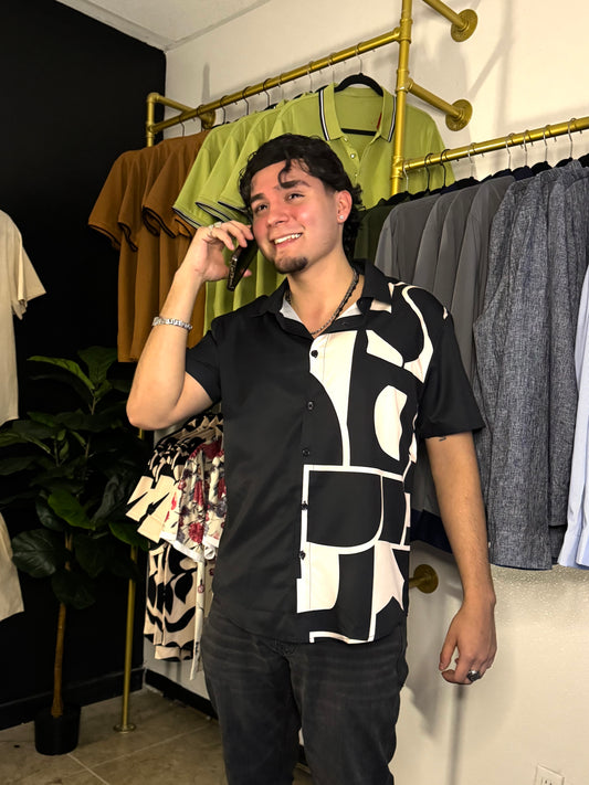 Half black printed short sleeve