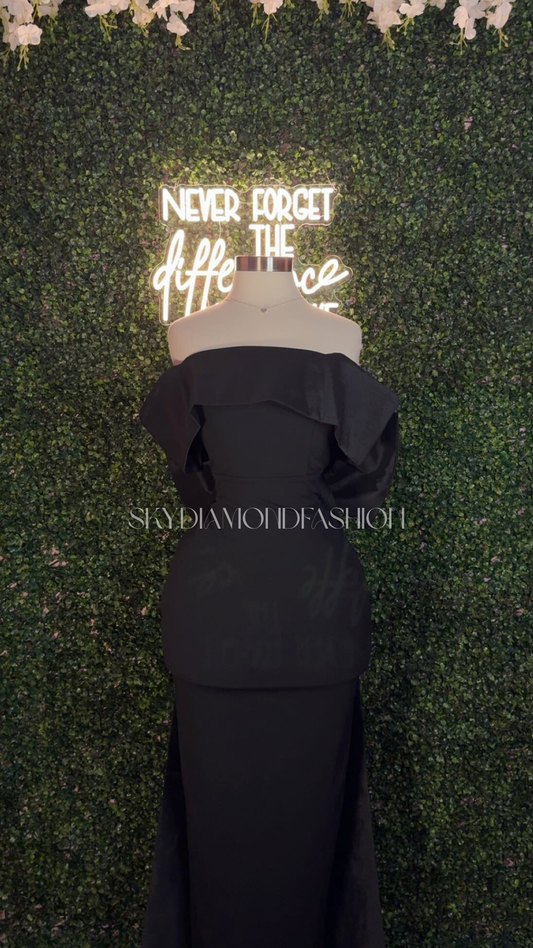 Black long linen bow dress