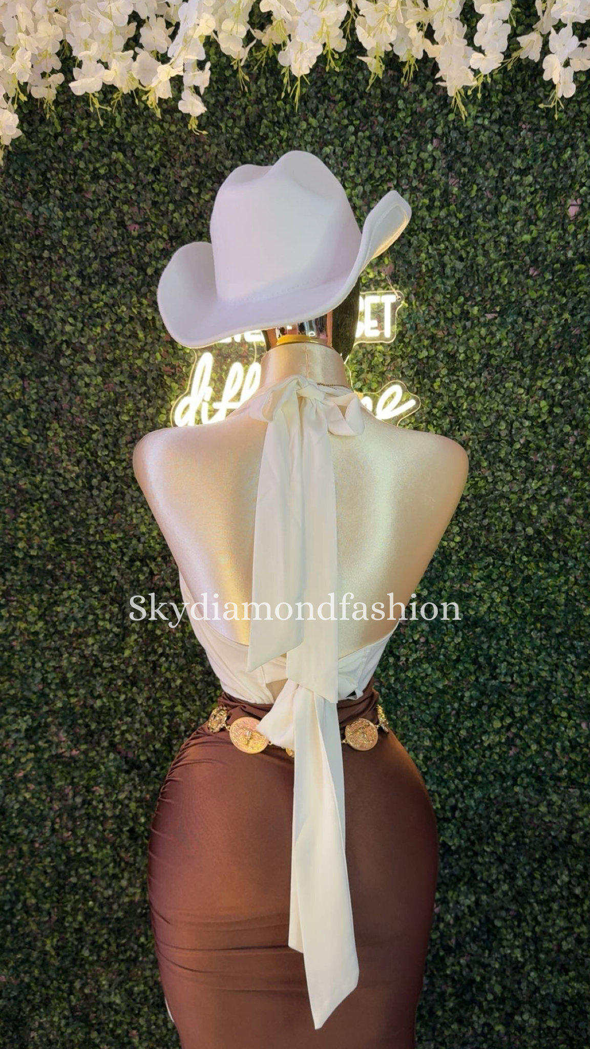 White satin halter top
