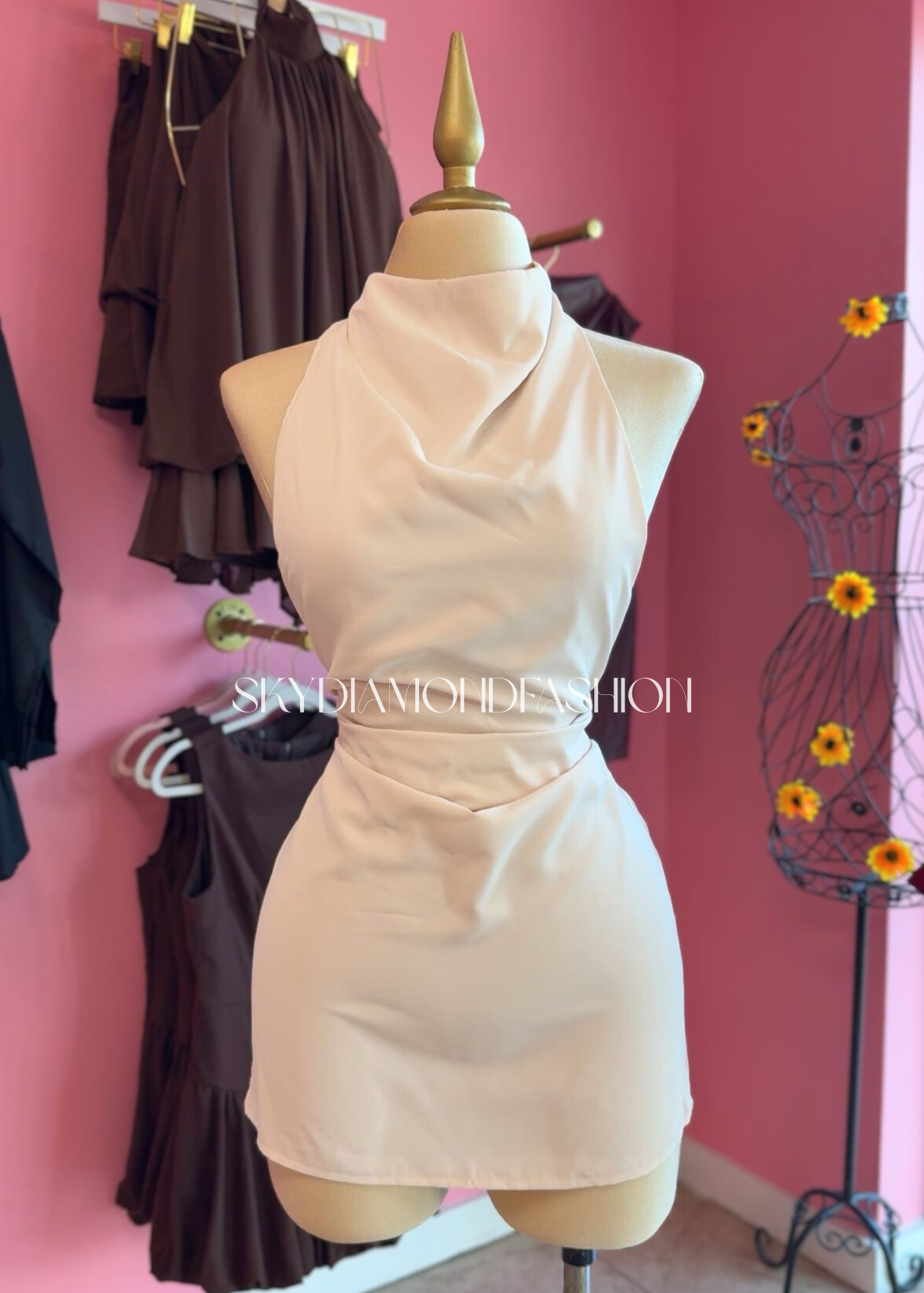 Apricot halter dress