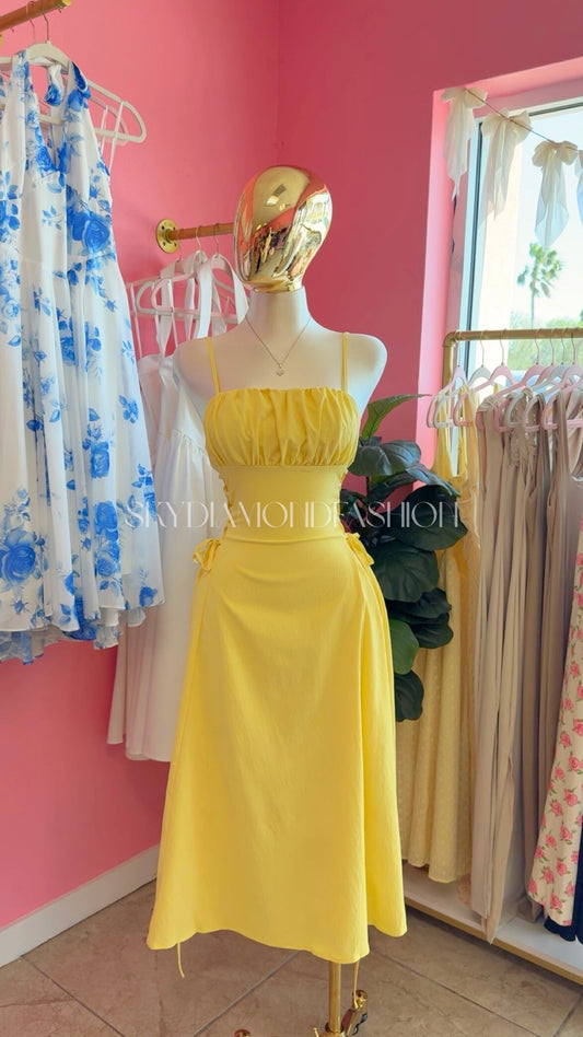 Yellow muse ruched dress
