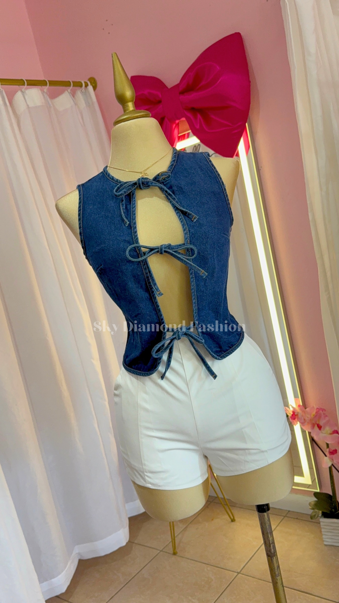 Denim classy bow top 🎀