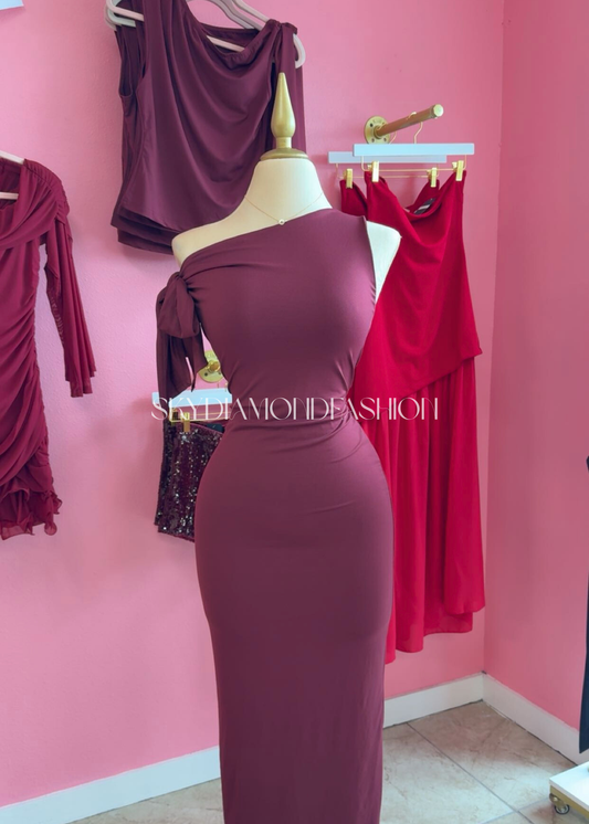 Burgundy long knot side dress