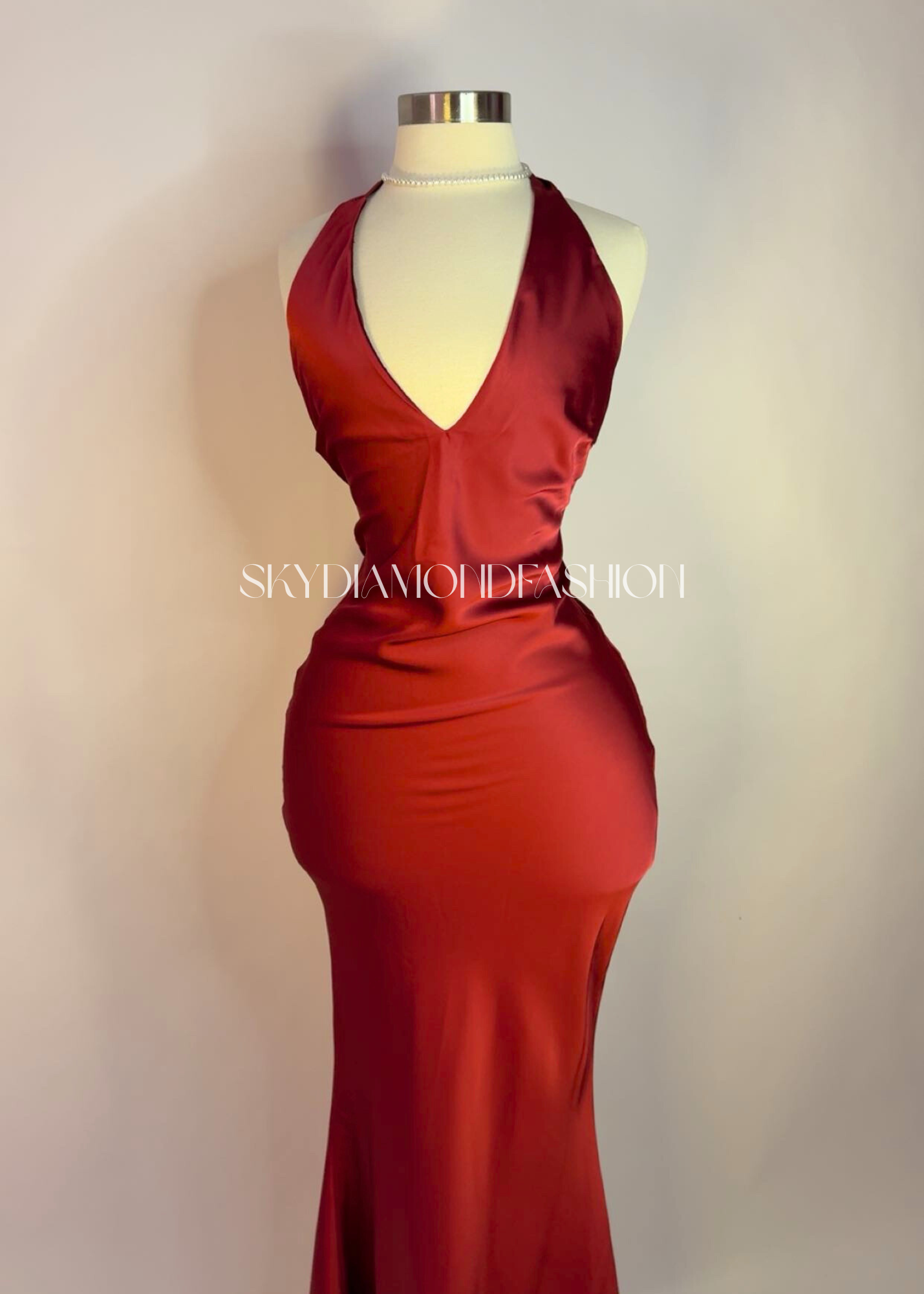 Red satin long dress