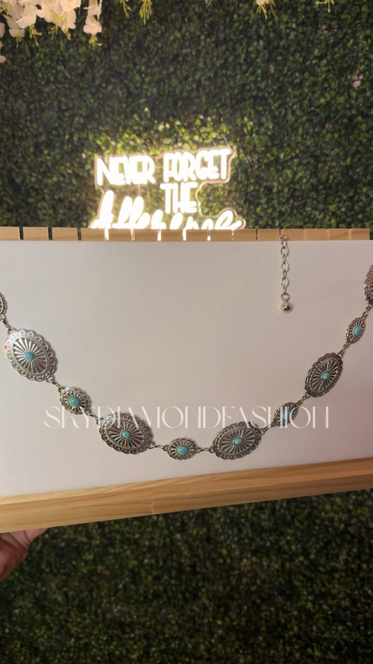 Turquoise chain belt oval