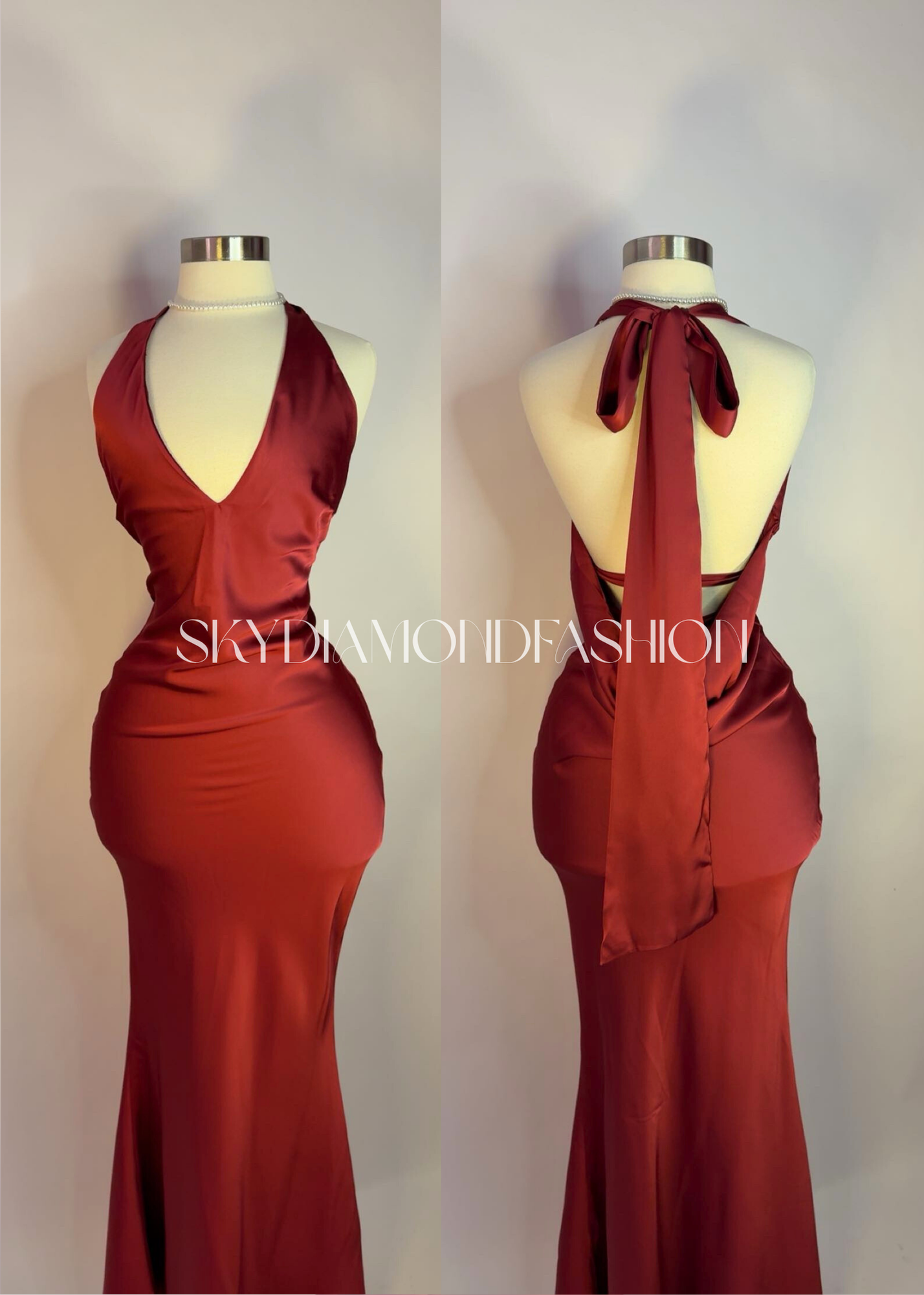 Red satin long dress